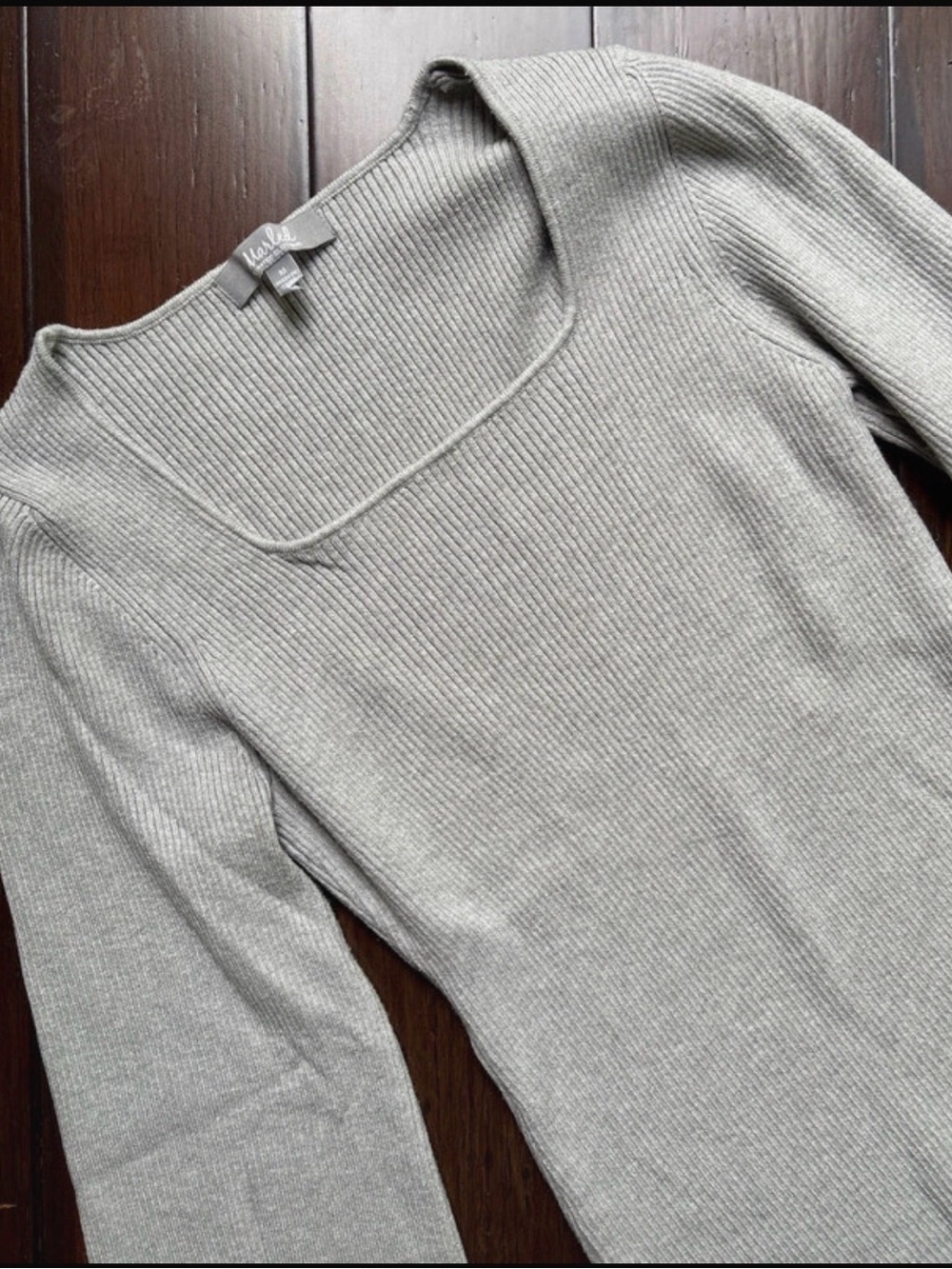 Marled Ribbed V-Neck Sweater Medium Gray Balloon Sleeve Med Coastal Chunky Fall